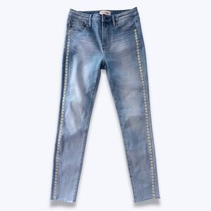 Driftwood Jackie High Rise Daisy Embroidered Skinny Jeans Light Wash Blue 26x28